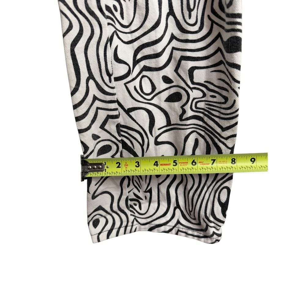 8 Birdies Women XS Black White Psychedelic Swirl Print High Waist Jeans Straight - Picture 6 of 7
